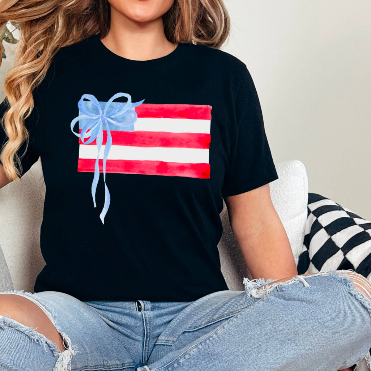 Black Coquette American Flag, July 4th Graphic Tee, Gildan: Black – Lavish 31