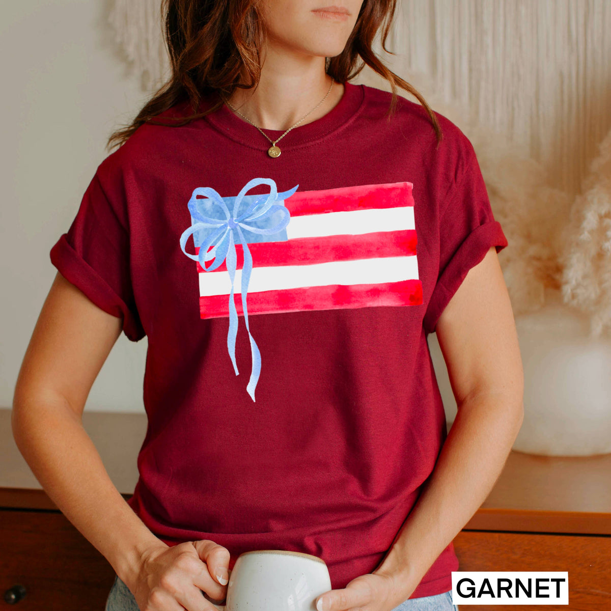 Black Coquette American Flag, July 4th Graphic Tee, Gildan: Black – Lavish 31 (view 8)