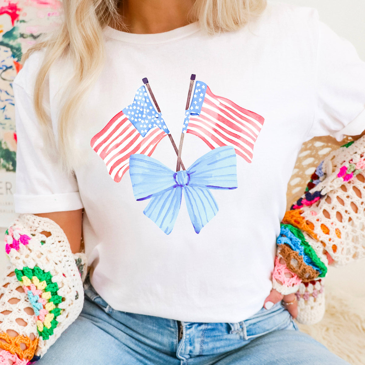 White Coquette American Flag, July 4th Graphic Tee, Gildan – Lavish 31