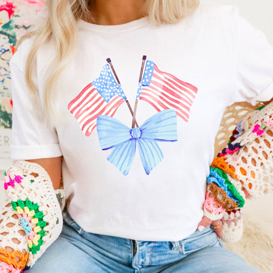 White Coquette American Flag, July 4th Graphic Tee, Gildan – Lavish 31