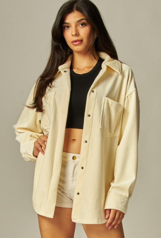 Ivory button up velvet shacket – Lavish 31