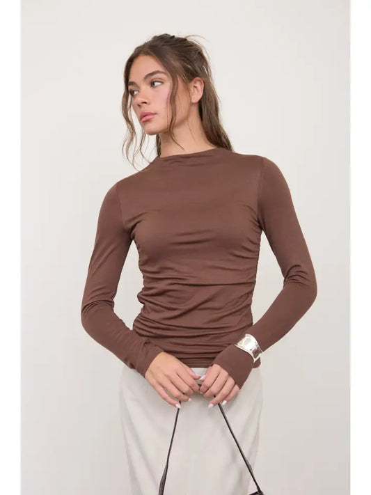 Mocha brown ruched long sleeve top